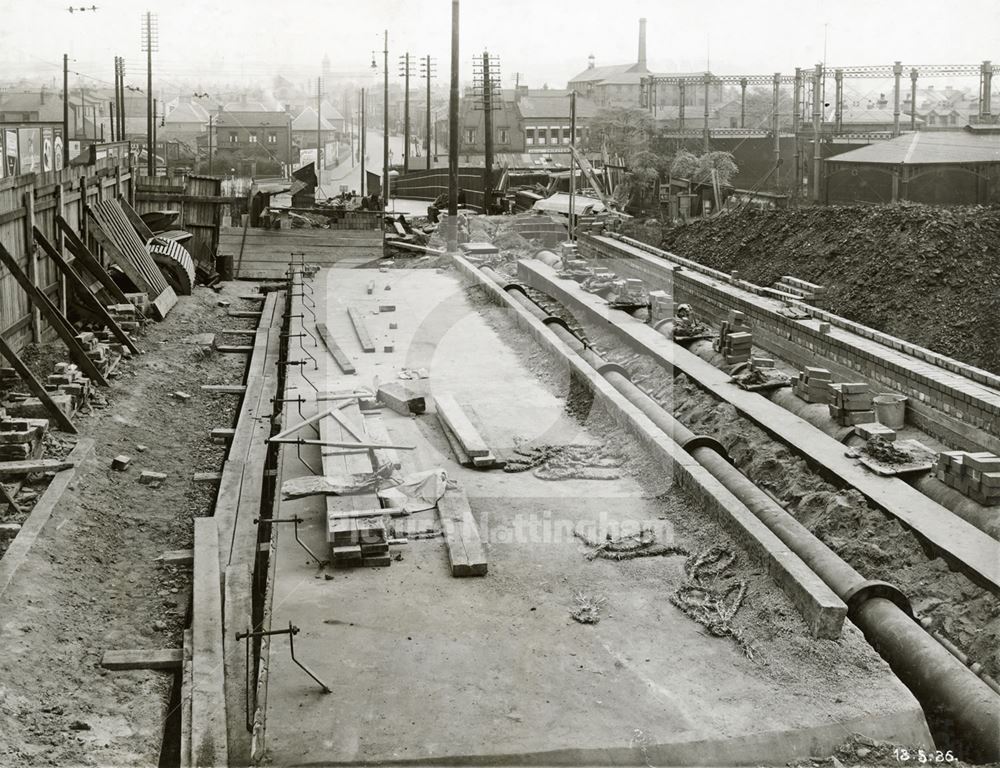 The LMS Railway Bridge during widening, Wollaton Road, Nottingham, 1936