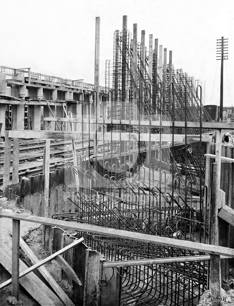 Moor Bridge construction - east abutment, Bulwell, Nottingham, 1938