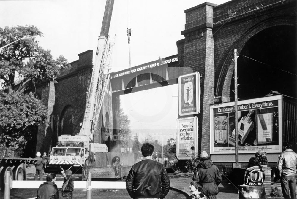 Demolition of Great Central Viaduct, Hucknall Lane, Bulwell, Nottingham, 1981