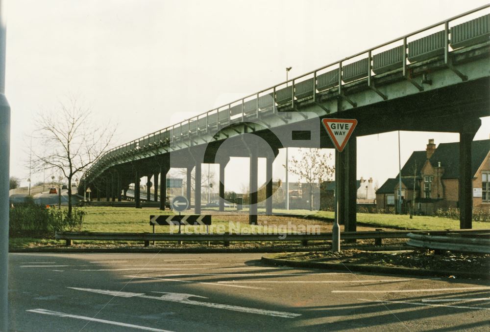 Flyover construction, Abbey Street - Beeston Road (A6005) roundabout, Dunkirk, Nottingham, 1989