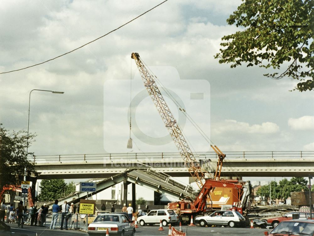 Flyover constuction, Abbey Street - Beeston Road (A6005) roundabout, Dunkirk, Nottingham, 1989