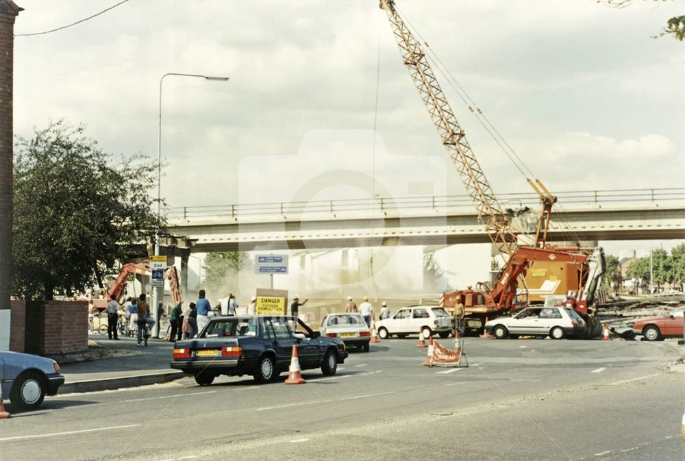 Flyover constuction, Abbey Street - Beeston Road (A6005) roundabout, Dunkirk, Nottingham, 1989