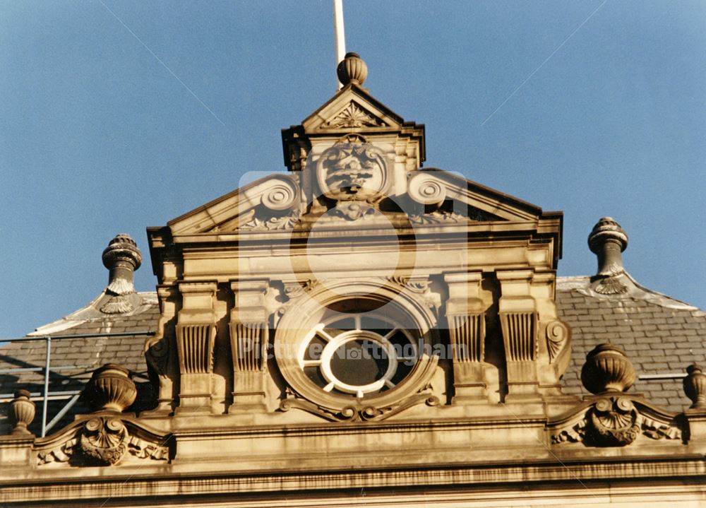 Detail of front, The Guildhall, Burton Street, Nottingham, 1986