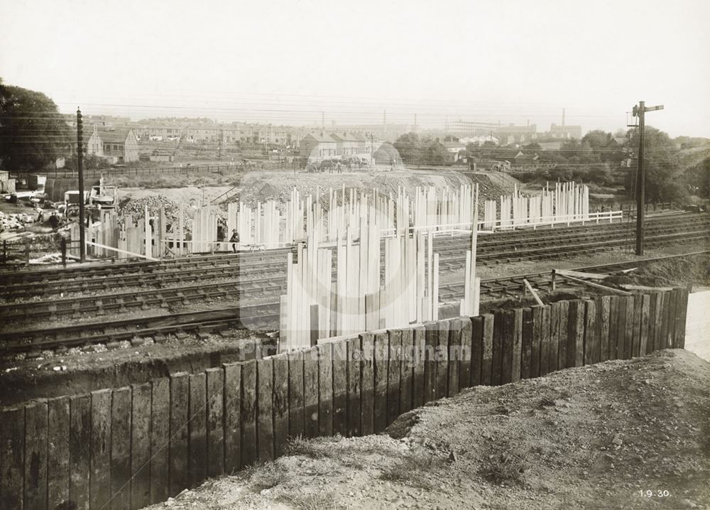 Construction of new road and bridge over LMS railway, Bobbers Mill, Nottingham, 1930