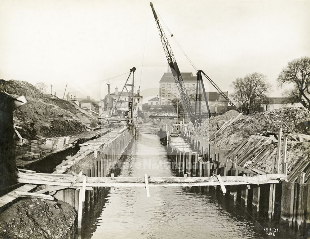 Construction of bridge over River Leen, Bobbers Mill, Nottingham, 1931