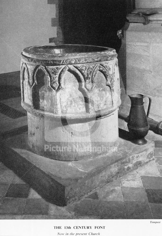 Font in Parish Church of St. Michael's, Church Street, Bramcote, c 1960s