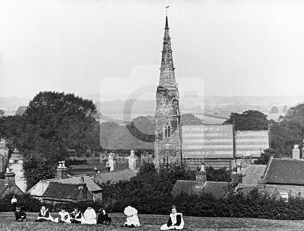 View of St. Michael's Church from Town Street, Bramcote, c 1900s