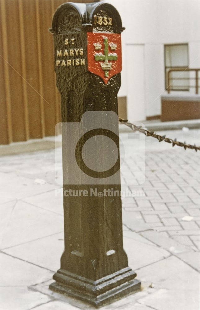 St Mary's Parish Boundary Marker, Goldsmith Street, Nottingham, 1980