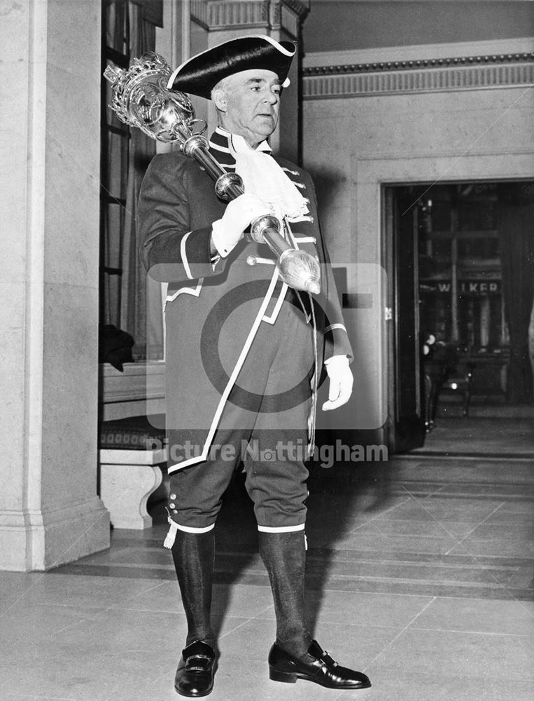 Mr Frank Jones, Lord Mayor's Sargeant, Council House, Old Market Square, Nottingham, 1966