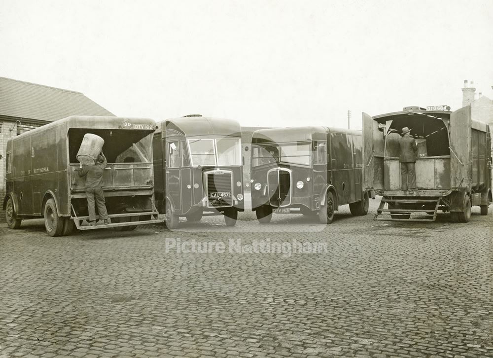 Cleansing section - lorries, Eastcroft, London Road, Nottingham, c 1937