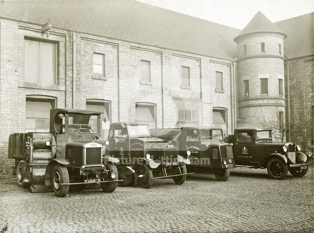 Cleansing section - lorries and sweepers, Eastcroft, London Road, Nottingham, c 1937