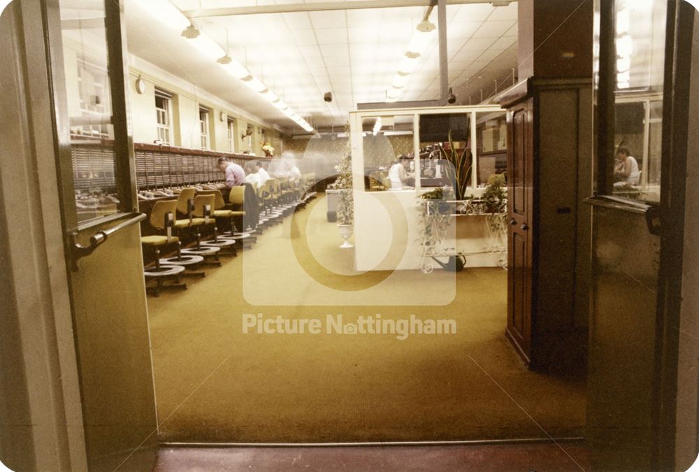 Switchroom Office of the Telephone Exchange, Broad Street, Nottingham, 1981