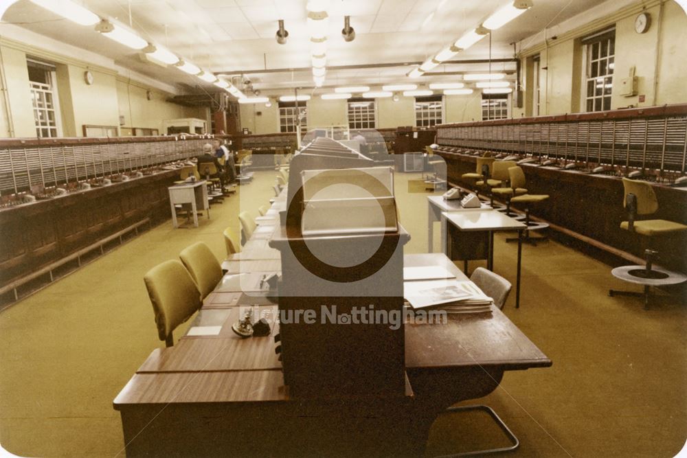 Switchroom Office of the Telephone Exchange, Broad Street, Nottingham, 1981