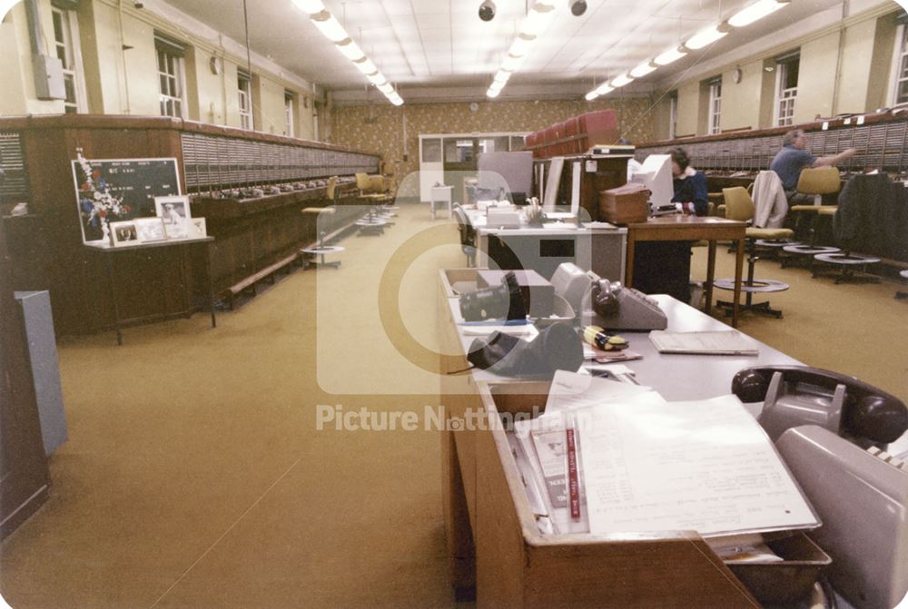 Switchroom Office of the Telephone Exchange, Broad Street, Nottingham, 1981