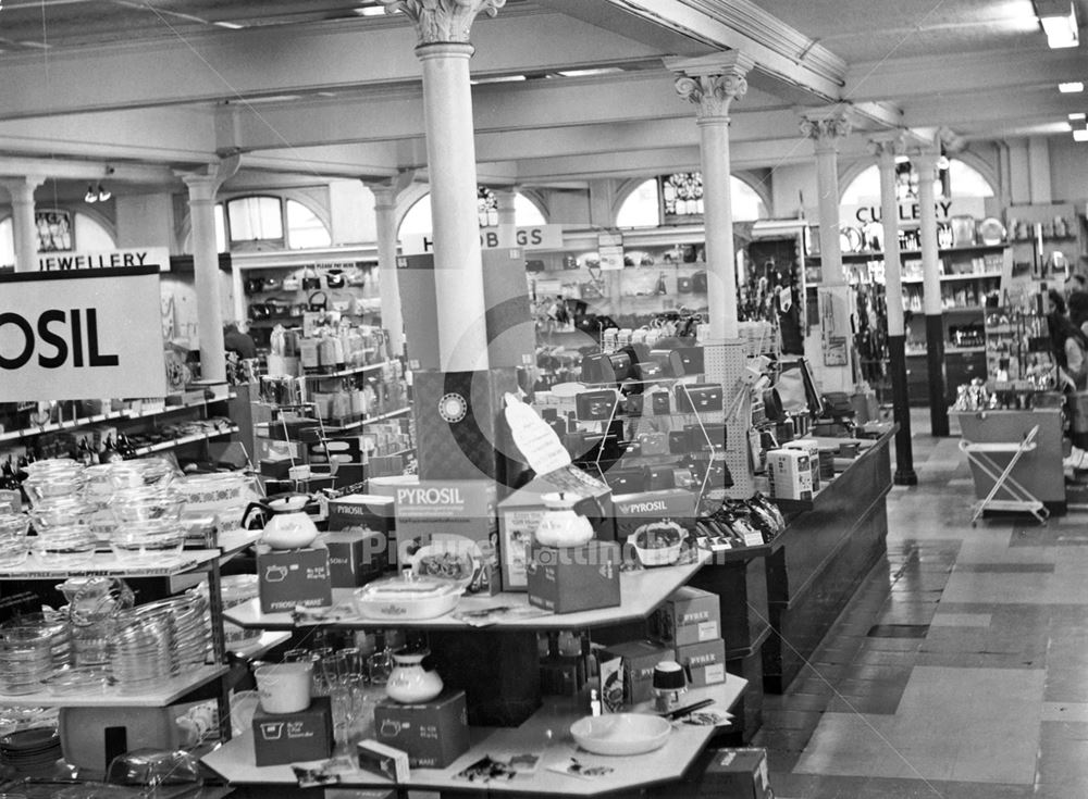 Houshold and Leather Goods Department, Boots The Chemists, High Street, Nottingham, 1972