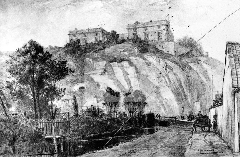 Nottingham Castle before restoration, showing the River Leen, 1870