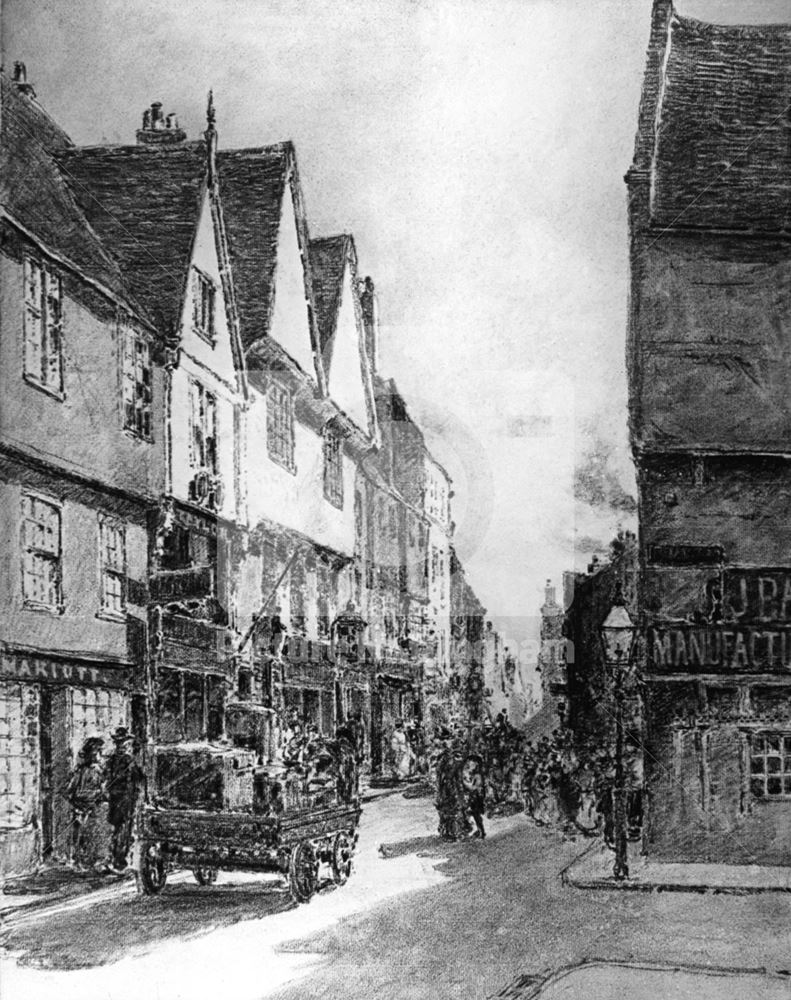 Corner of St Peter's Gate and Bridlesmith Gate, Nottingham, 1882