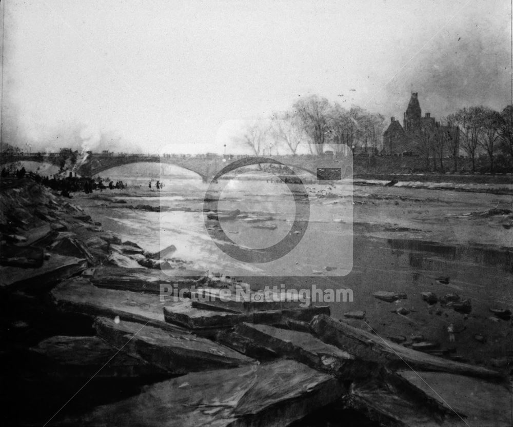 Trent Bridge and frozen River Trent, Meadows, Nottingham, 1896