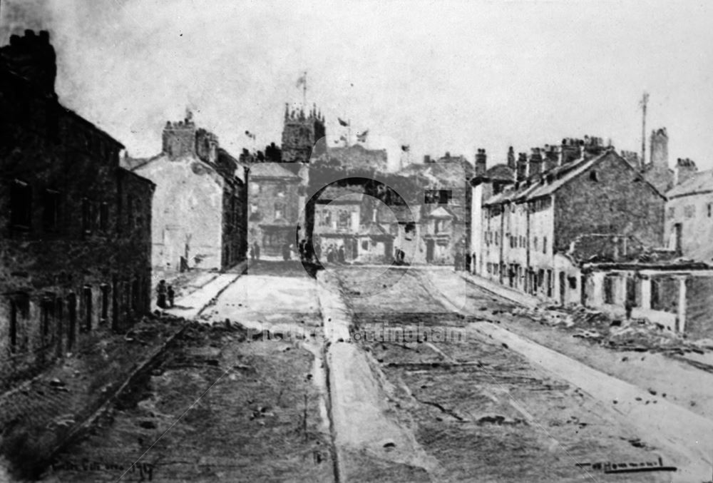 View from Stanhope Street during demolition, Carter Gate area, Nottingham, 1917