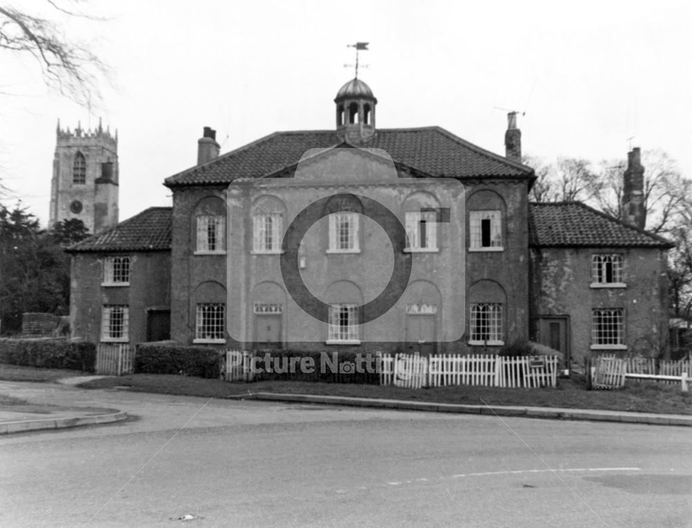 House with St Mary and St Martin's Church in background, Church Green, Blyth, 1964