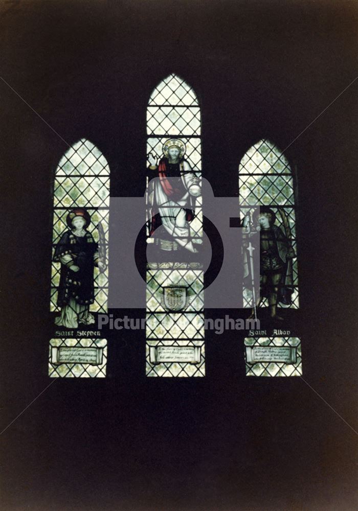 Stained glass window, St Stephen's Church, Fosse Way, Brough, Newark, c 1979