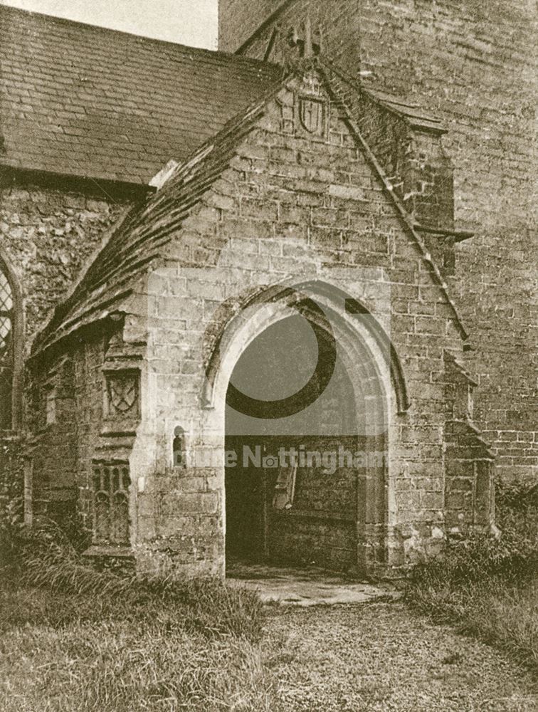 Porch of St Michael's Church, Linby, c 1920