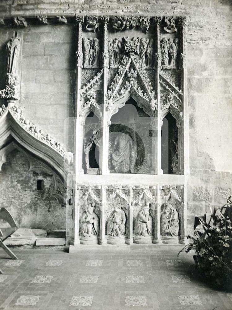 Easter sepulchre, chancel, the Parish Church of All Saints, Hawton, c 1910s?