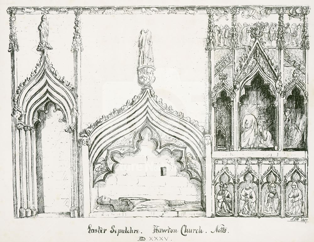 Easter sepulchre and founder's tomb, the Parish Church of All Saints, Hawton, 1857