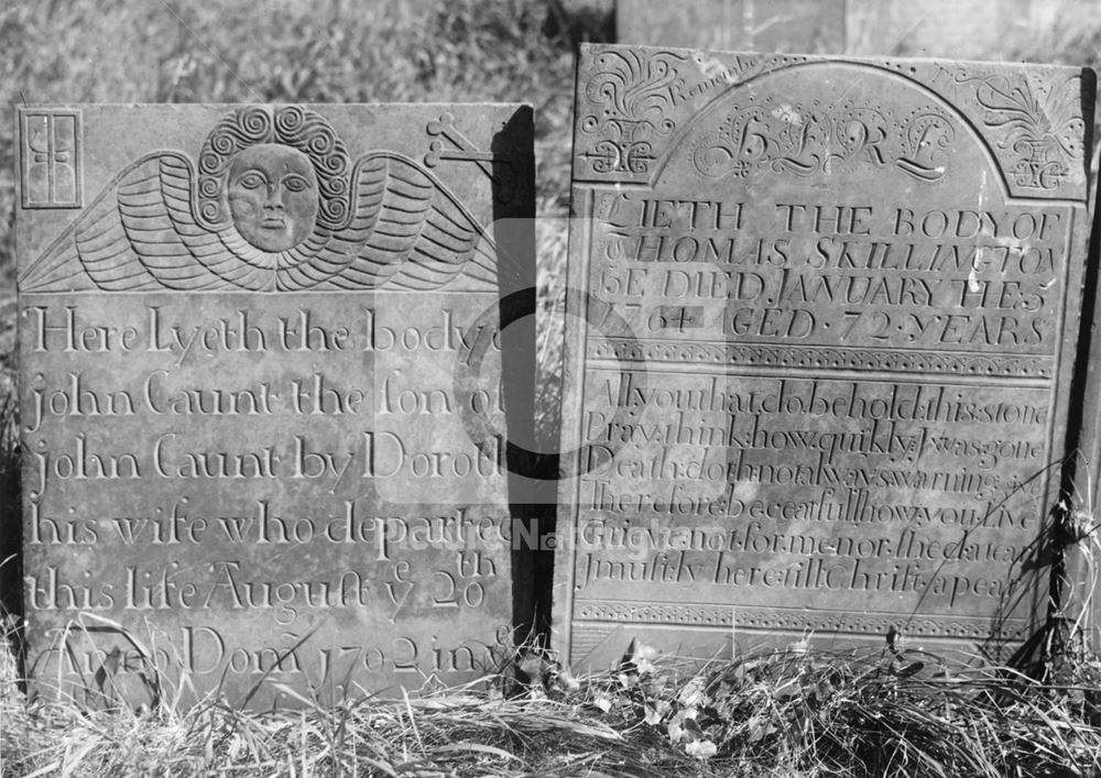 Headstones in St. Luke's Parish Church, Hickling, c 1960s