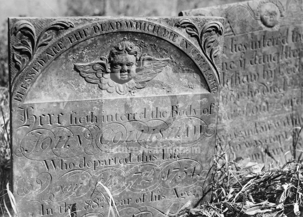 Headstone in St. Luke's Parish Church, Hickling, c 1960s