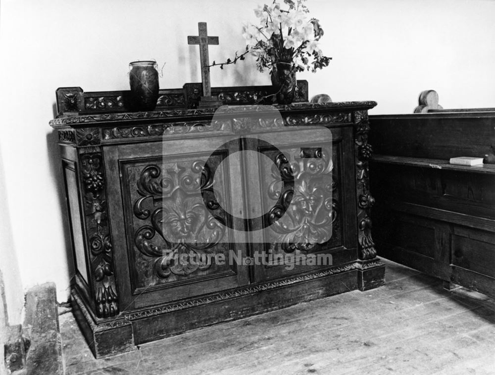 Carved Oak Side Altar, St. Nicholas' Church, off Kirklington Road, Hockerton, 1981