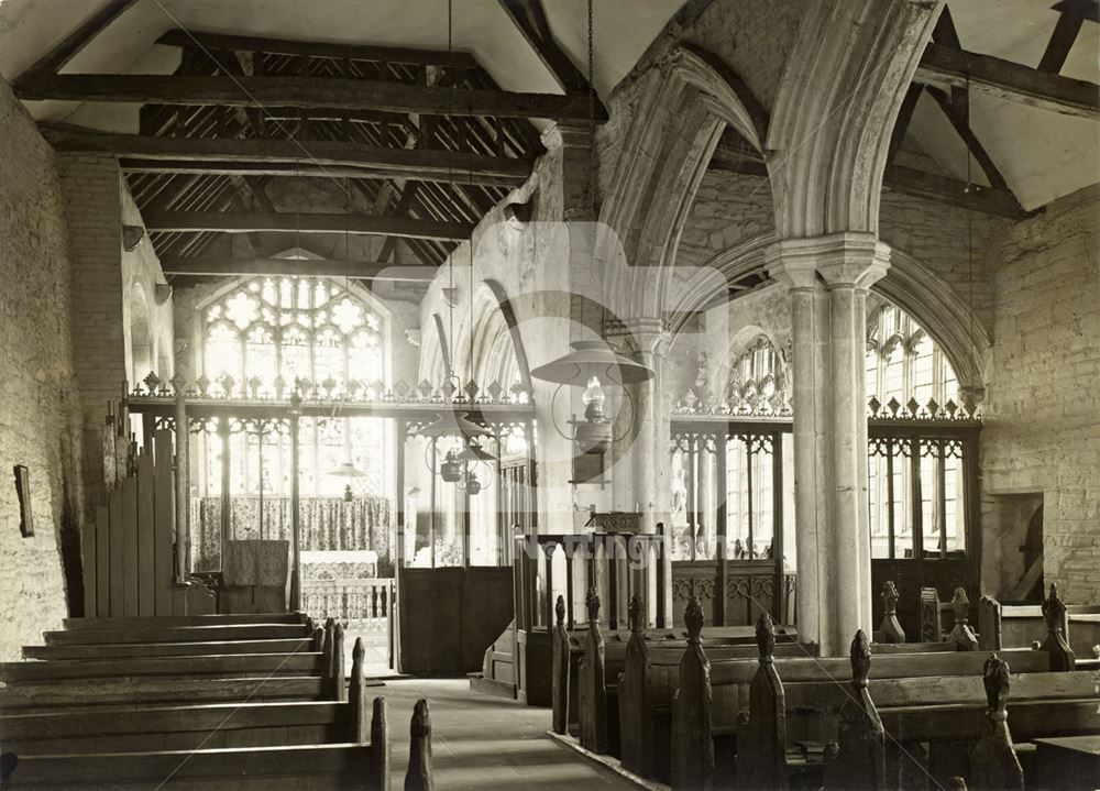 St Giles Church - interior, Langford Lane, Holme, near Newark, c 1935