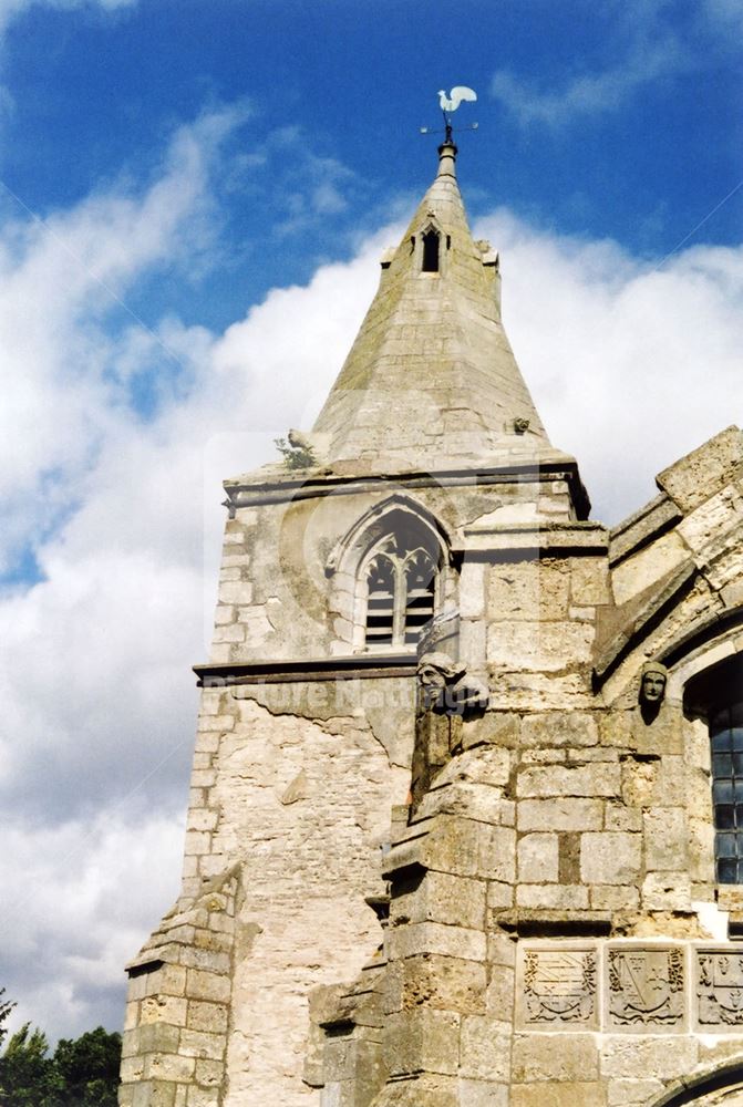 West tower and south porch, St Giles Church, Langford Lane, Holme, near Newark, 2002