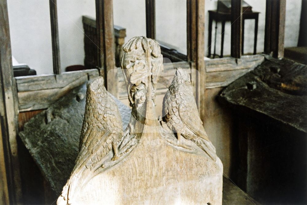 Bench end detail, St Giles Church, Langford Lane, Holme, near Newark, 2002