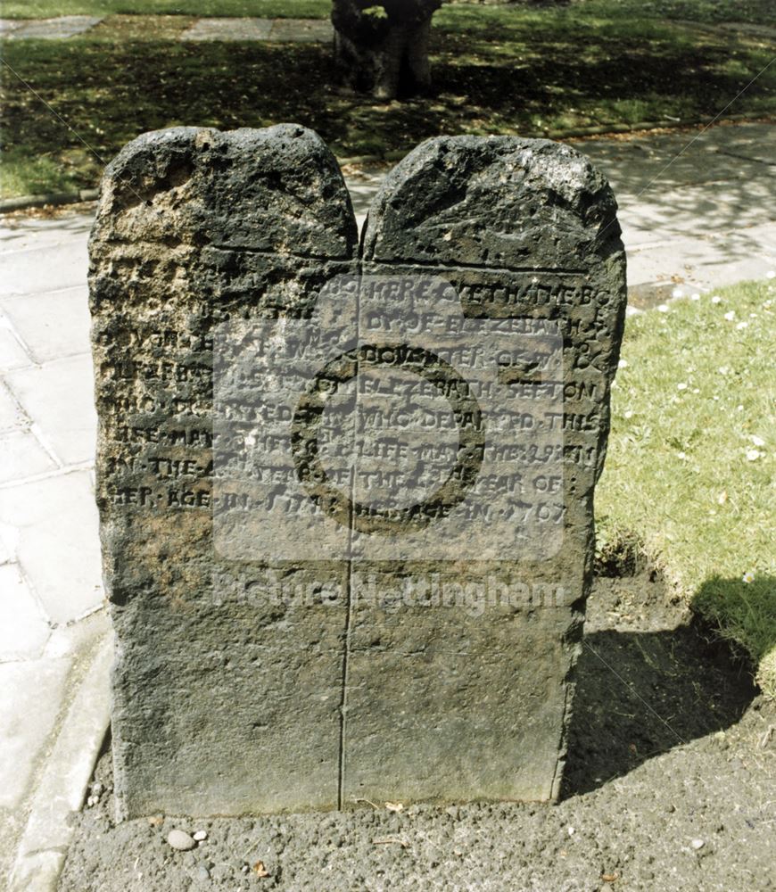 Headstone of Mary and Elizabeth Sefton, St Mary's Church, High Pavement, Nottingham, c 1980s