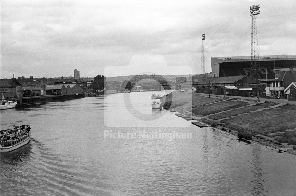 River Trent and Forest Football Club Grounds View East from Trent Bridge, West Bridgford, c 1970