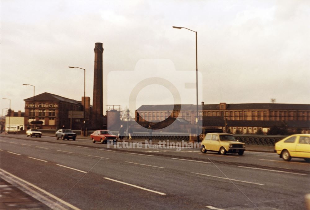 View of Turney Brothers Leather Works from Trent Bridge, Meadows, Nottingham, 1983