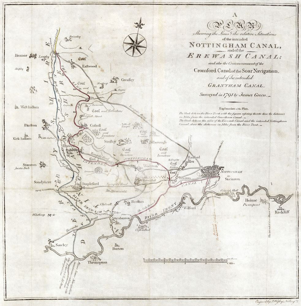 Engraving Showing Nottingham and Grantham Canal, 1791