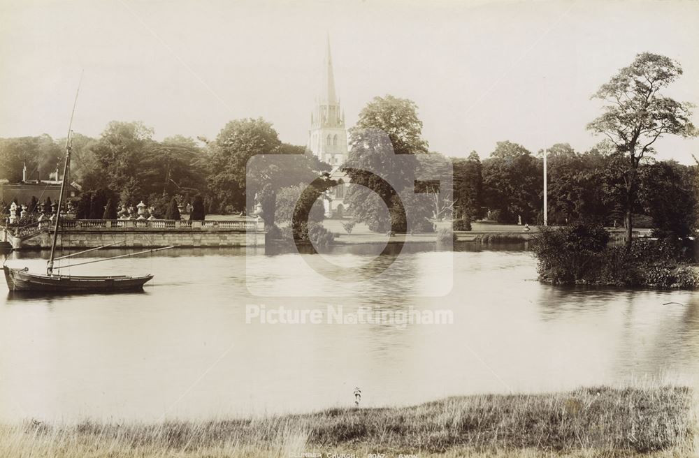 Clumber Lake and Church, Clumber Park, c 1900