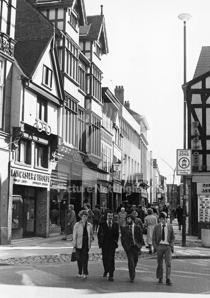 Bridlesmith Gate from St. Peter's Gate, Nottingham, c 1980s