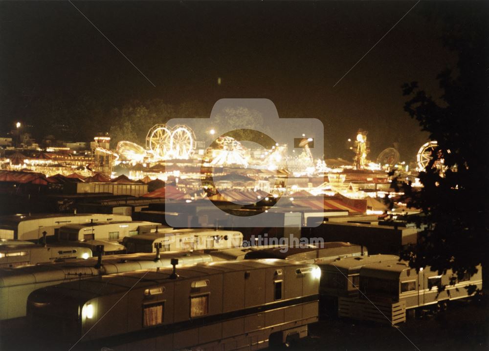 View from Gregory Boulevard Footbridge, Goose Fair, Forest Recreation Ground, Hyson Green, Nottingha