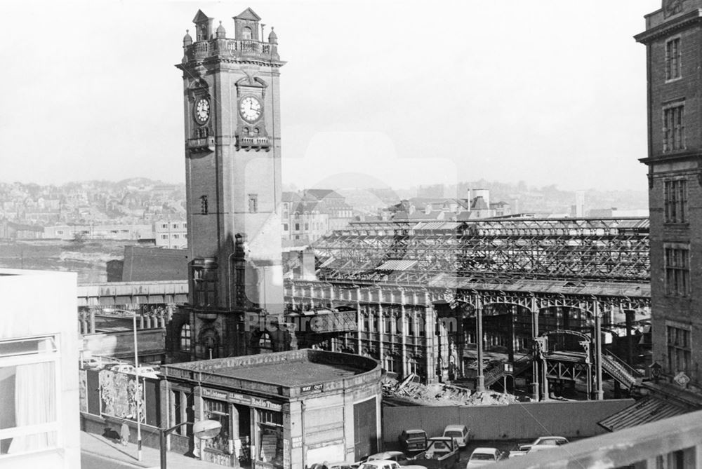 Victoria Station seen fron Trinty Street Car Park, Milton Street, Nottingham, 1968