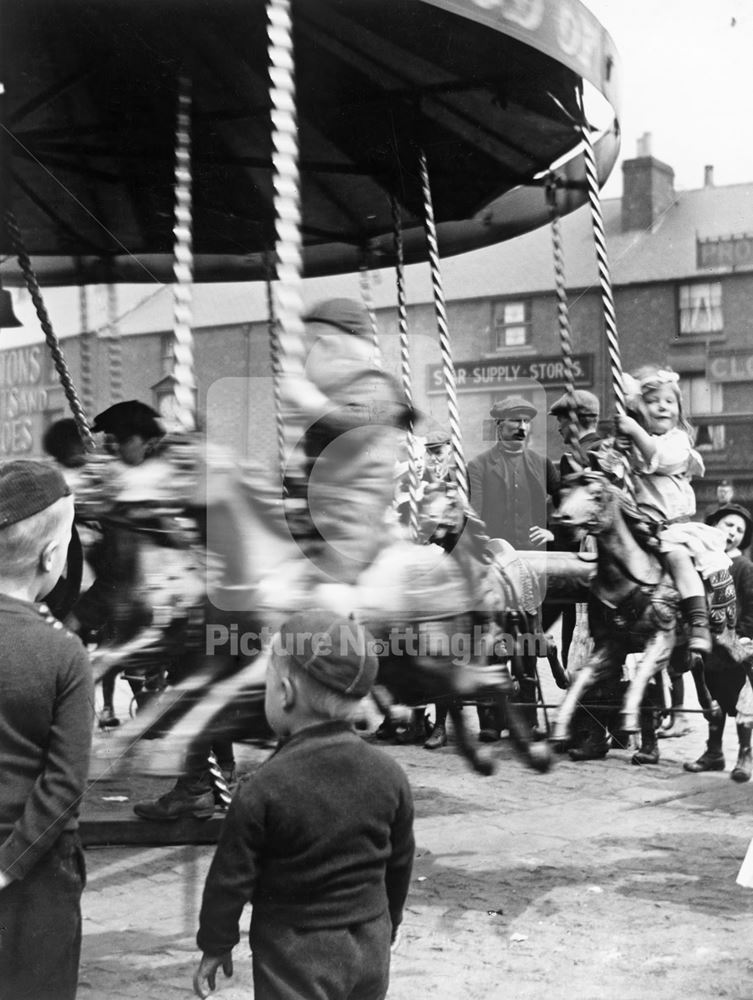 Roundabout on Market Place, Bulwell, c 1905