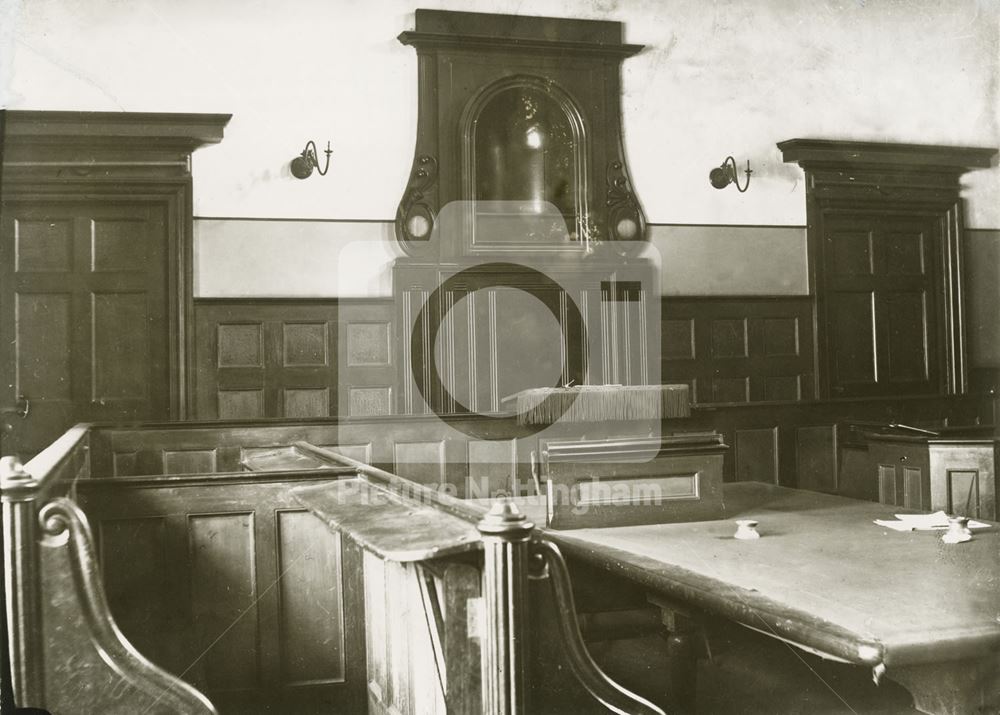 Criminal Court Room, Old Town Hall, Weekday Cross, Lace Market, Nottingham, c 1880s ?