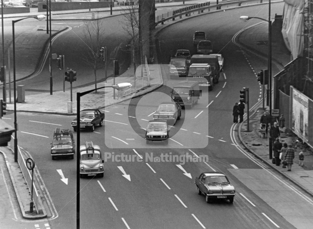 Collin Street and Maid Marian Way Junction, Nottingham, 1974