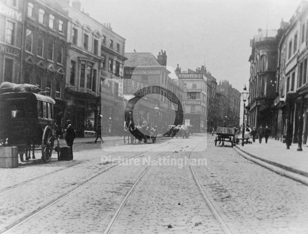 Angel Row Looking to Chapel Bar and Derby Road, Nottingham, c 1900