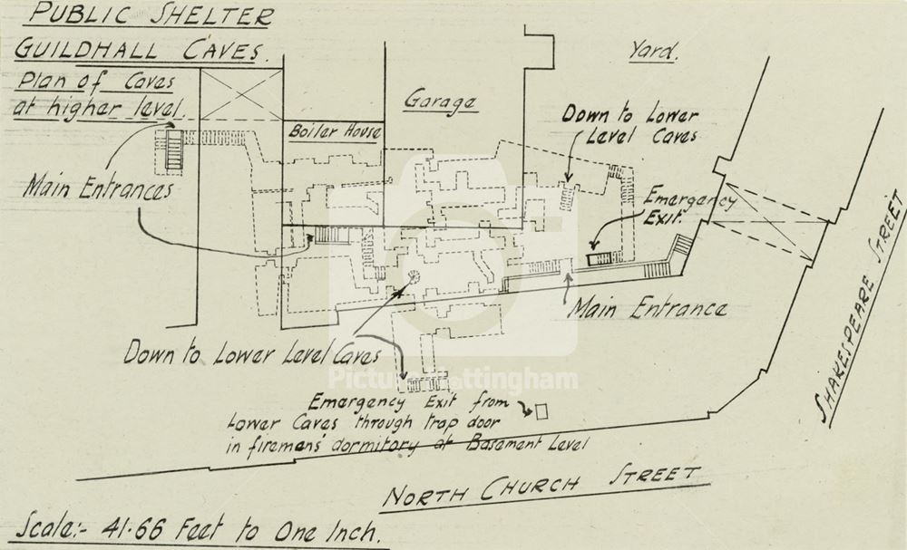 Plan of Air-Raid Shelter and Guildhall, North Church Street, Nottingham, 1939-45 