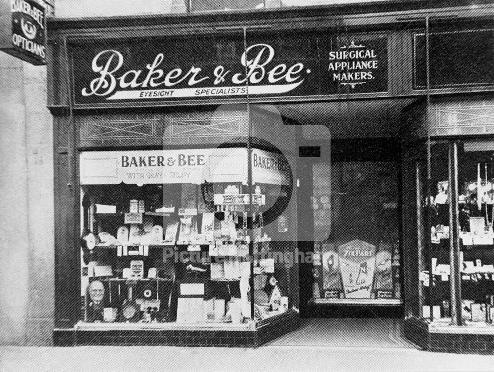 Baker and Bee Opticians, West Gate, Mansfield, c 1930