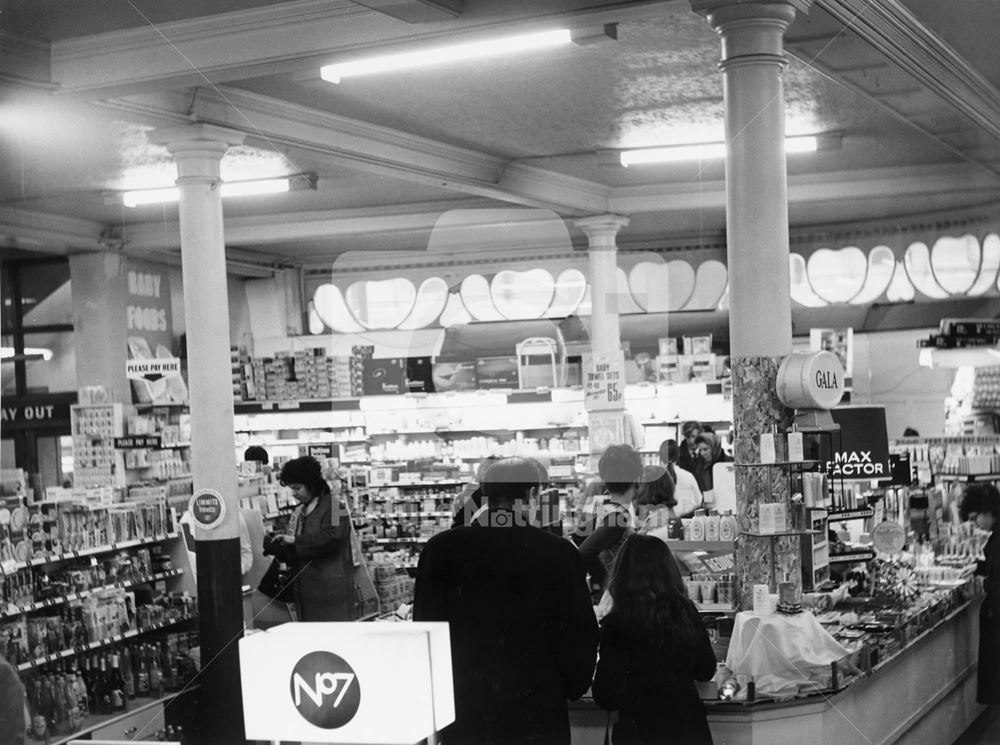 Interior of Boots the Chemist, High Street, Nottingham, 1972