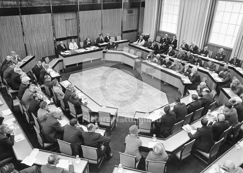 Council in Session at County Hall, Loughborough Road, West Bridgford, 1973